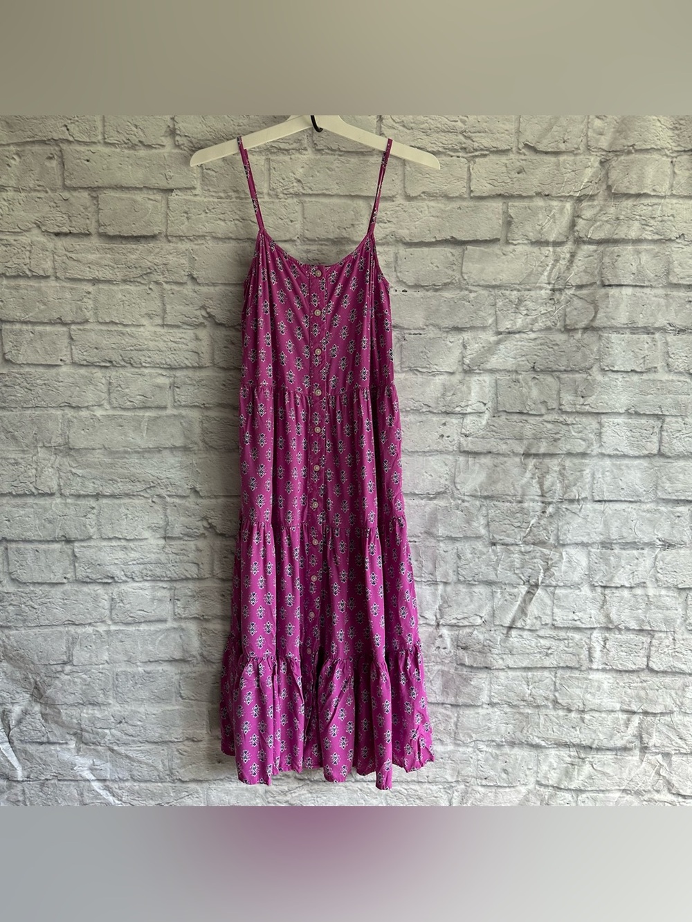 PREOWNED J. CREW RUFFLE HEM CAMI DRESS PURPLE FLORAL PRINT WOMENS SIZE 0